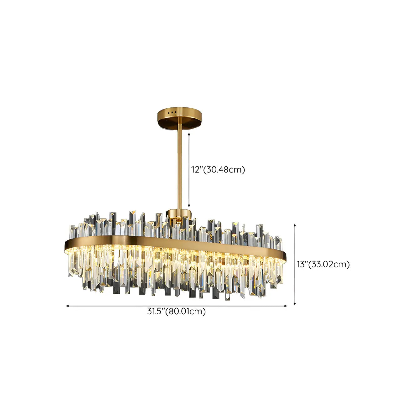 Suspension LED ovale moderne en cristal doré pour îlot de cuisine
