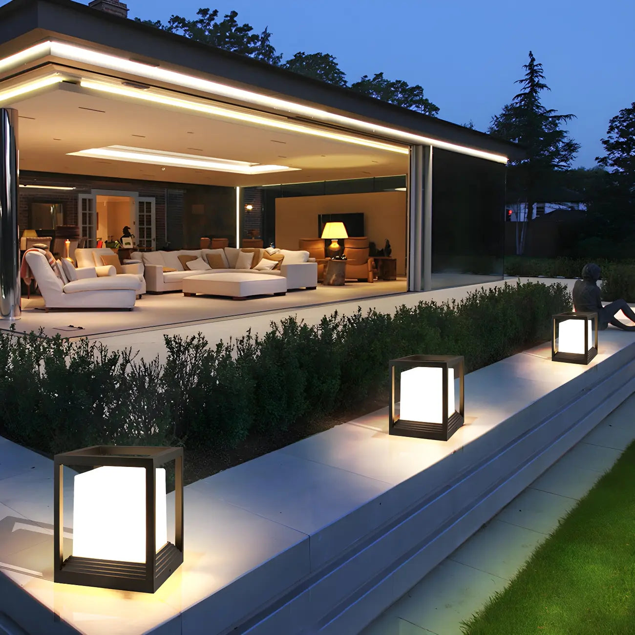 Lampe LED moderne en métal noir pour poteau de clôture extérieure