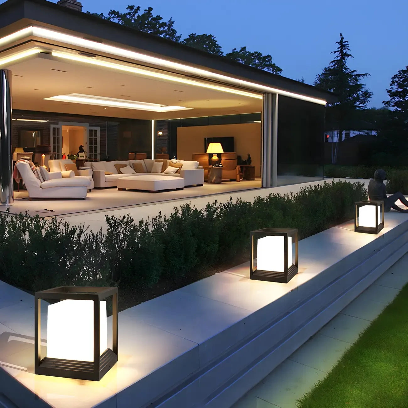 Lampe LED moderne en métal noir pour poteau de clôture extérieure