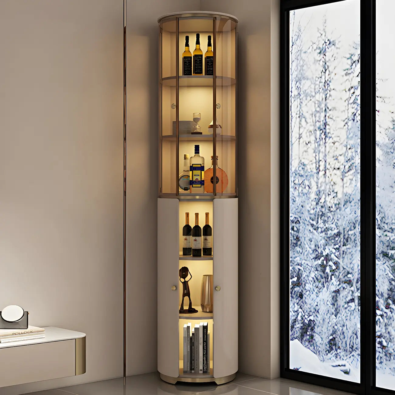 Casier à vin d'angle moderne en bois blanc avec porte