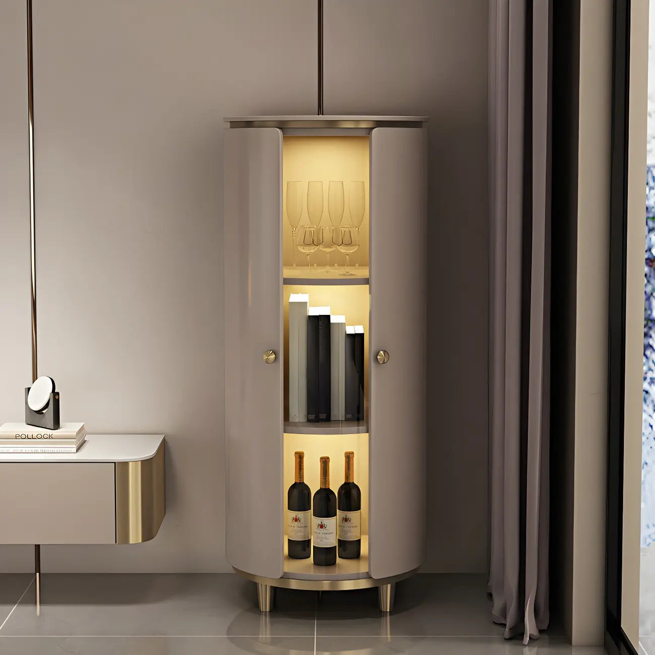 Casier à vin d'angle moderne en bois blanc avec porte