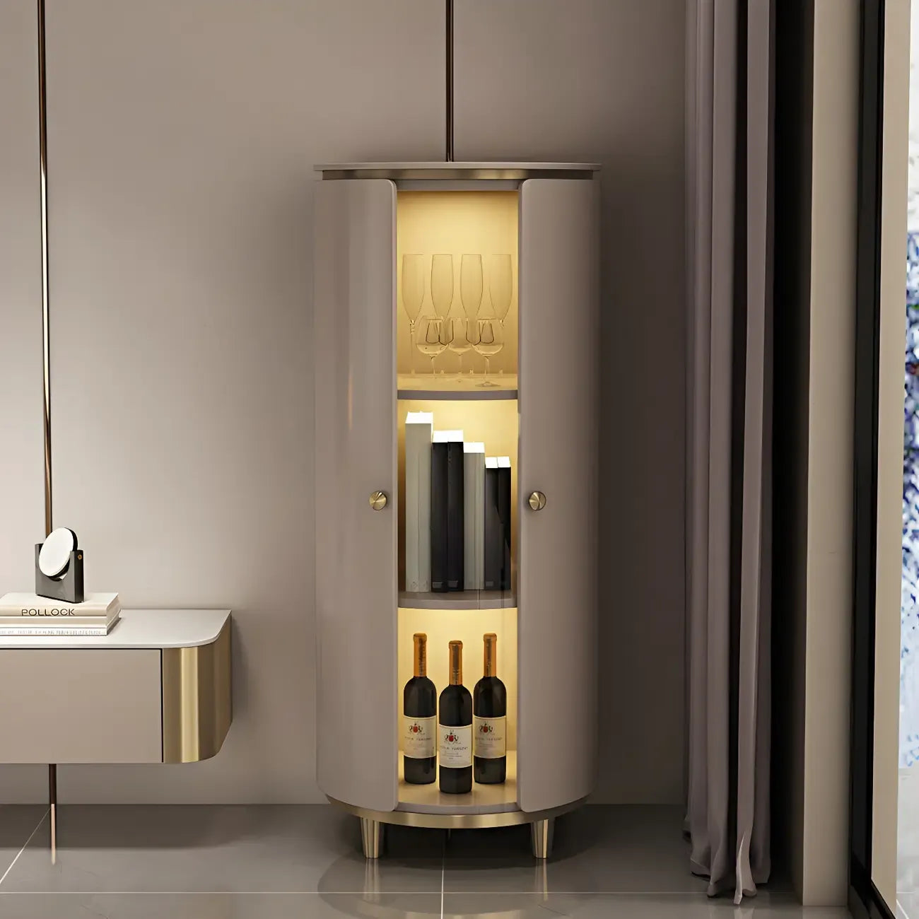 Casier à vin d'angle moderne en bois blanc avec porte