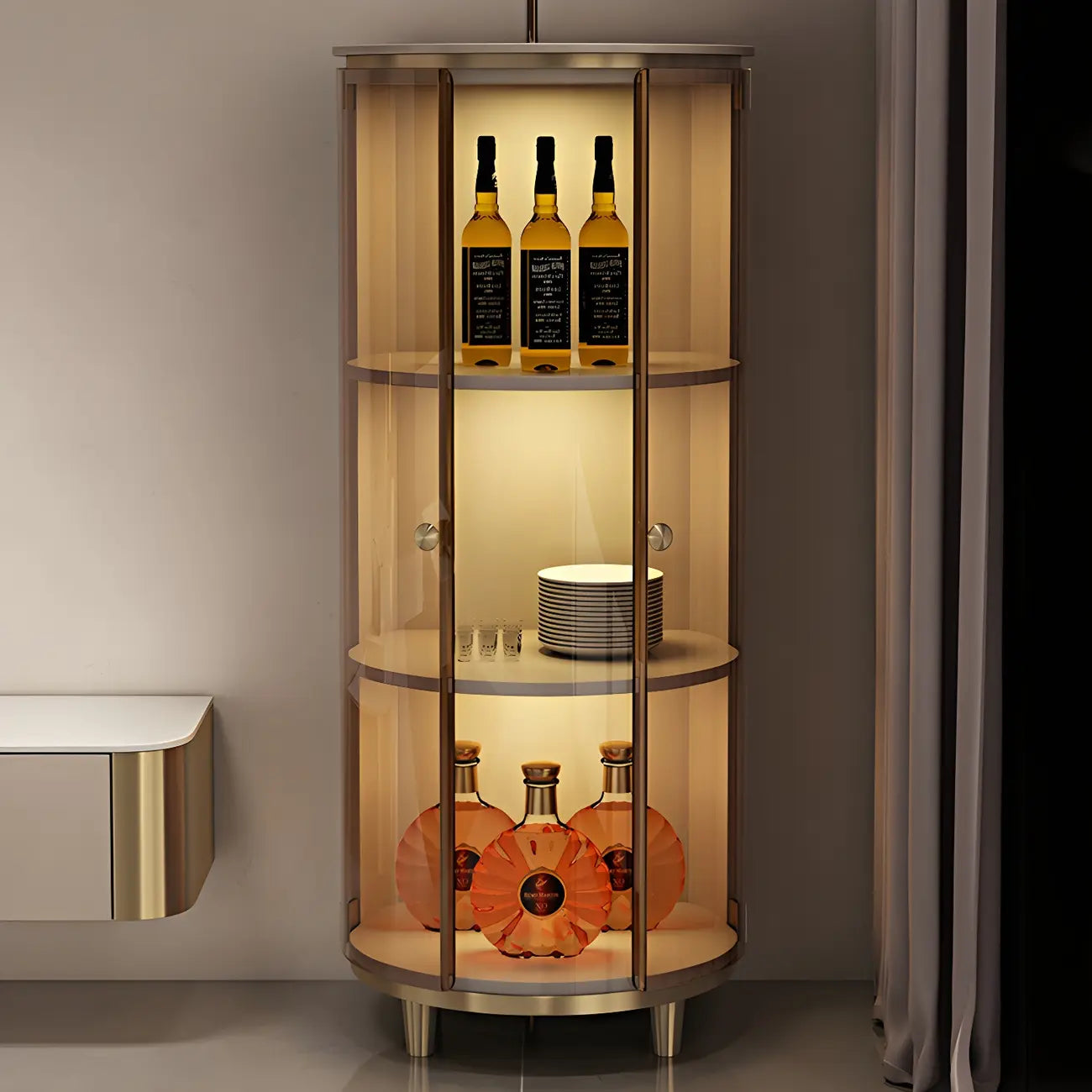 Casier à vin d'angle moderne en bois blanc avec porte