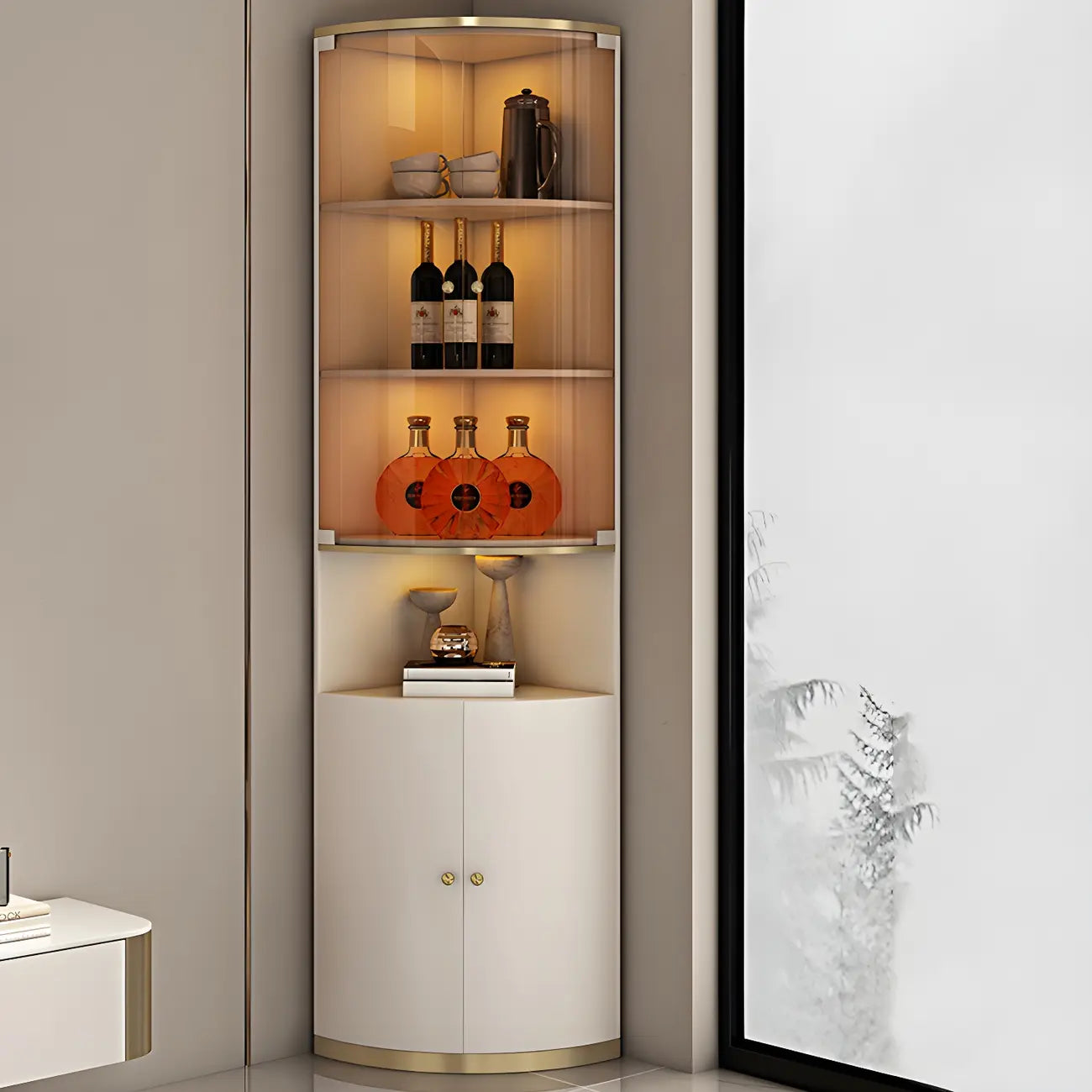 Casier à vin d'angle moderne en bois blanc avec porte