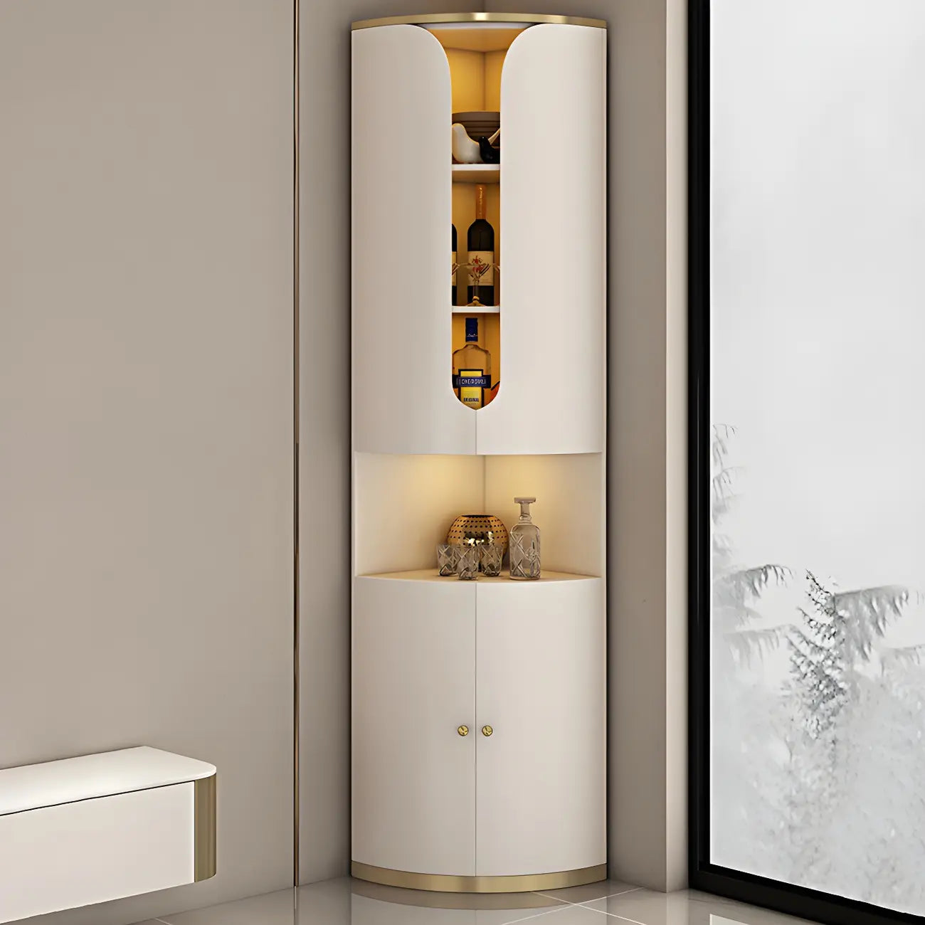 Casier à vin d'angle moderne en bois blanc avec porte