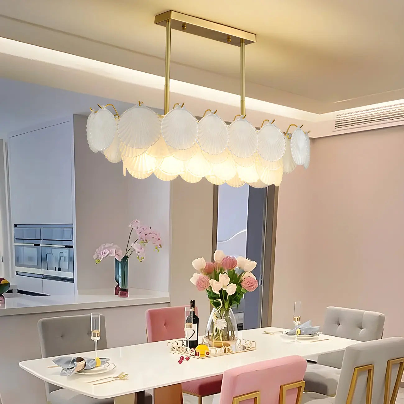 Suspension géométrique luxueuse en verre transparent pour îlot de cuisine
