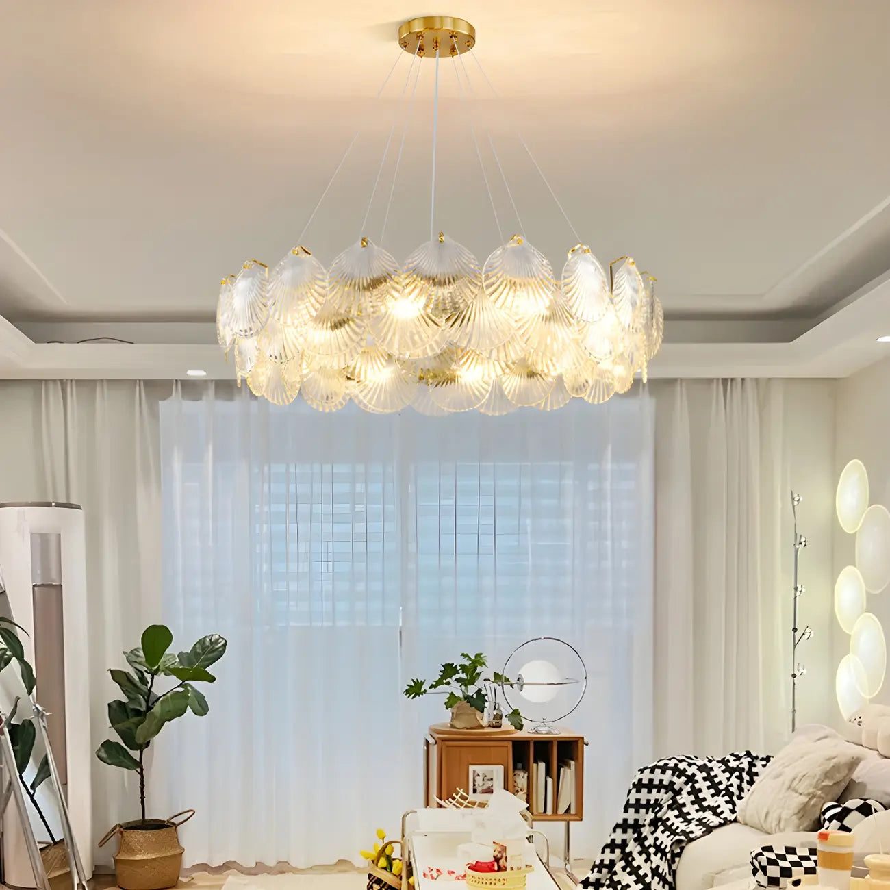 Suspension géométrique luxueuse en verre transparent pour îlot de cuisine