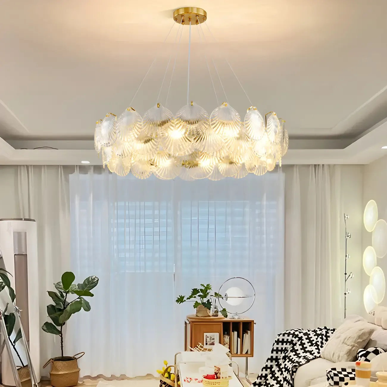 Suspension géométrique luxueuse en verre transparent pour îlot de cuisine