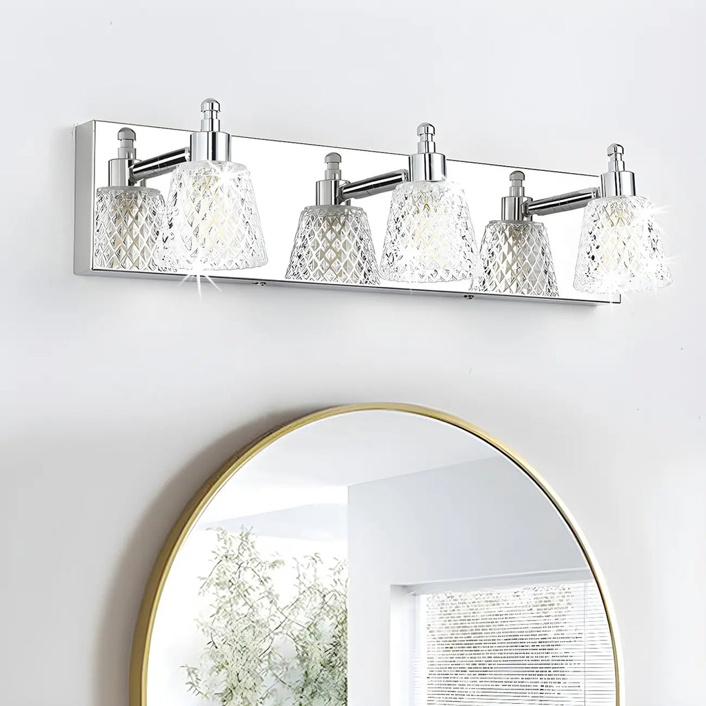 Applique da bagno a 3 luci in vetro trasparente moderno color argento