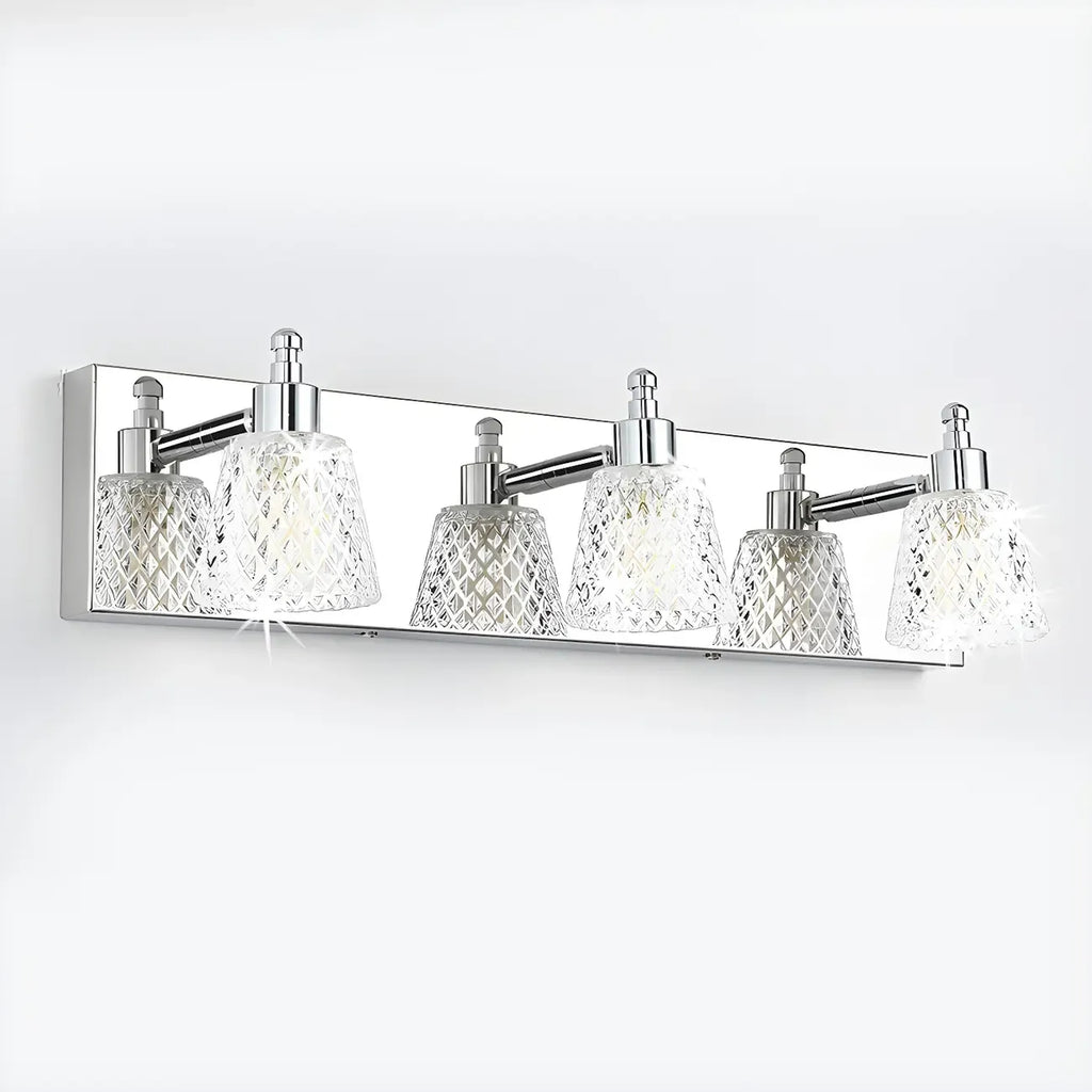 Applique da bagno a 3 luci in vetro trasparente moderno color argento