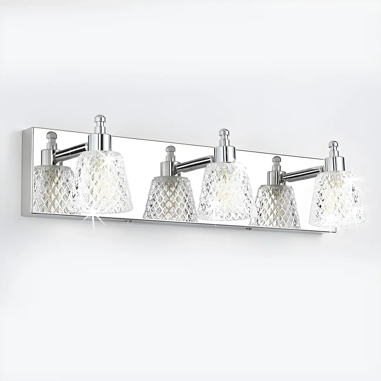 Applique da bagno a 3 luci in vetro trasparente moderno color argento