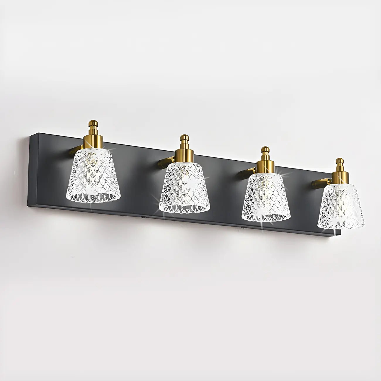 Applique da bagno a 3 luci in vetro trasparente moderno color argento