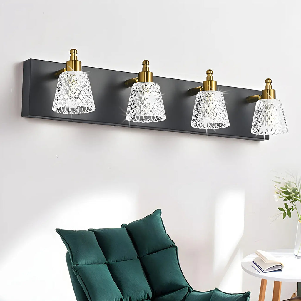 Applique da bagno a 3 luci in vetro trasparente moderno color argento