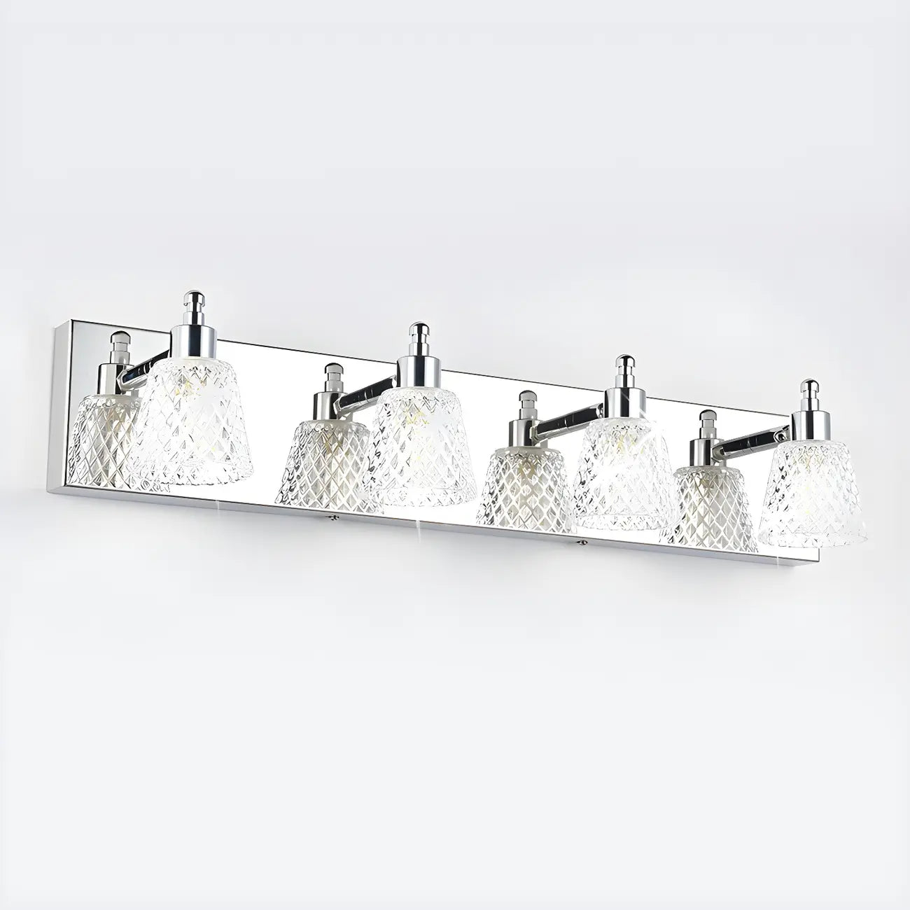Applique da bagno a 3 luci in vetro trasparente moderno color argento