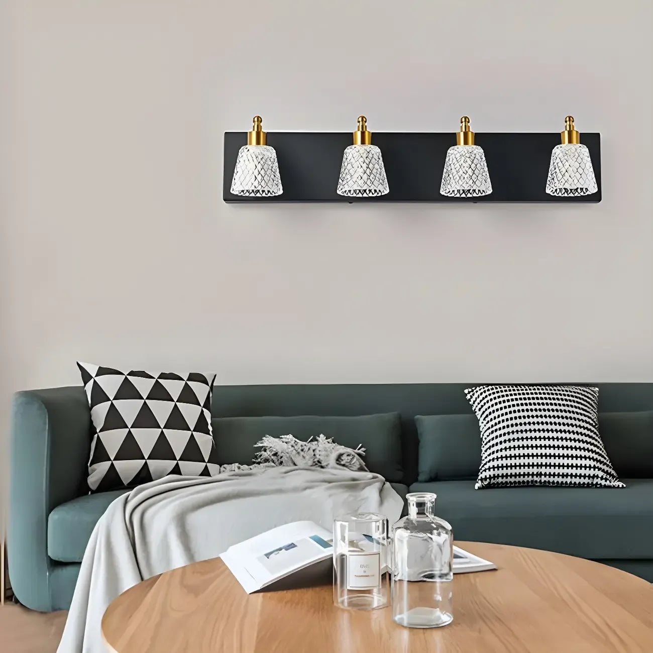 Applique da bagno a 3 luci in vetro trasparente moderno color argento
