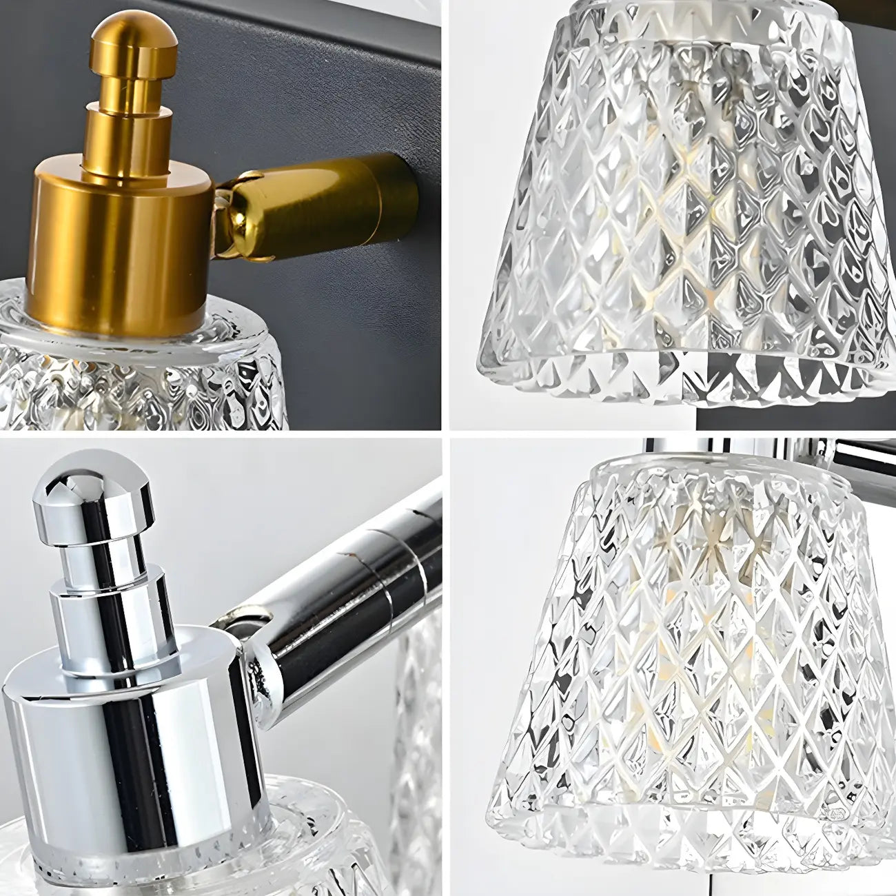 Applique da bagno a 3 luci in vetro trasparente moderno color argento