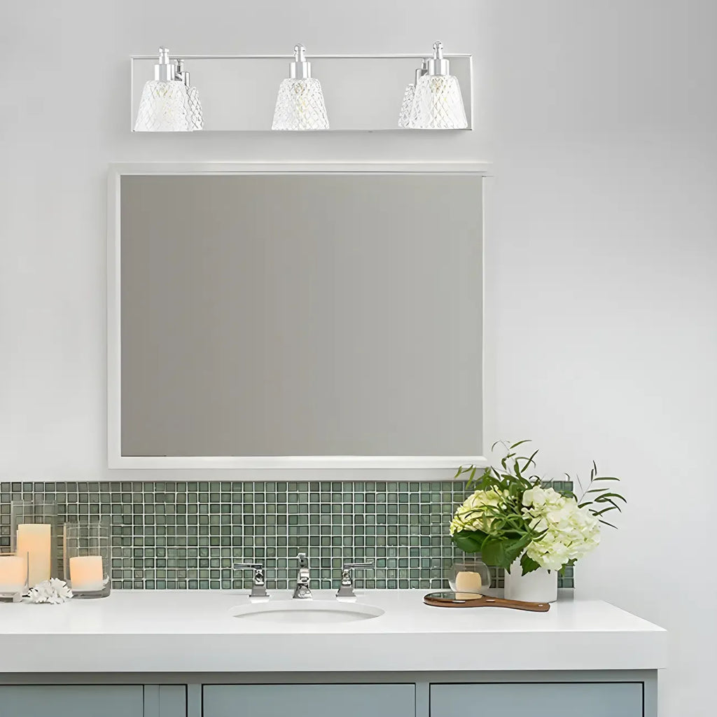 Applique da bagno a 3 luci in vetro trasparente moderno color argento