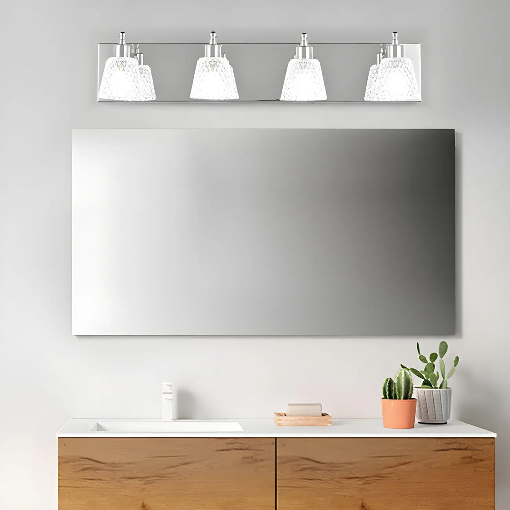 Applique da bagno a 3 luci in vetro trasparente moderno color argento