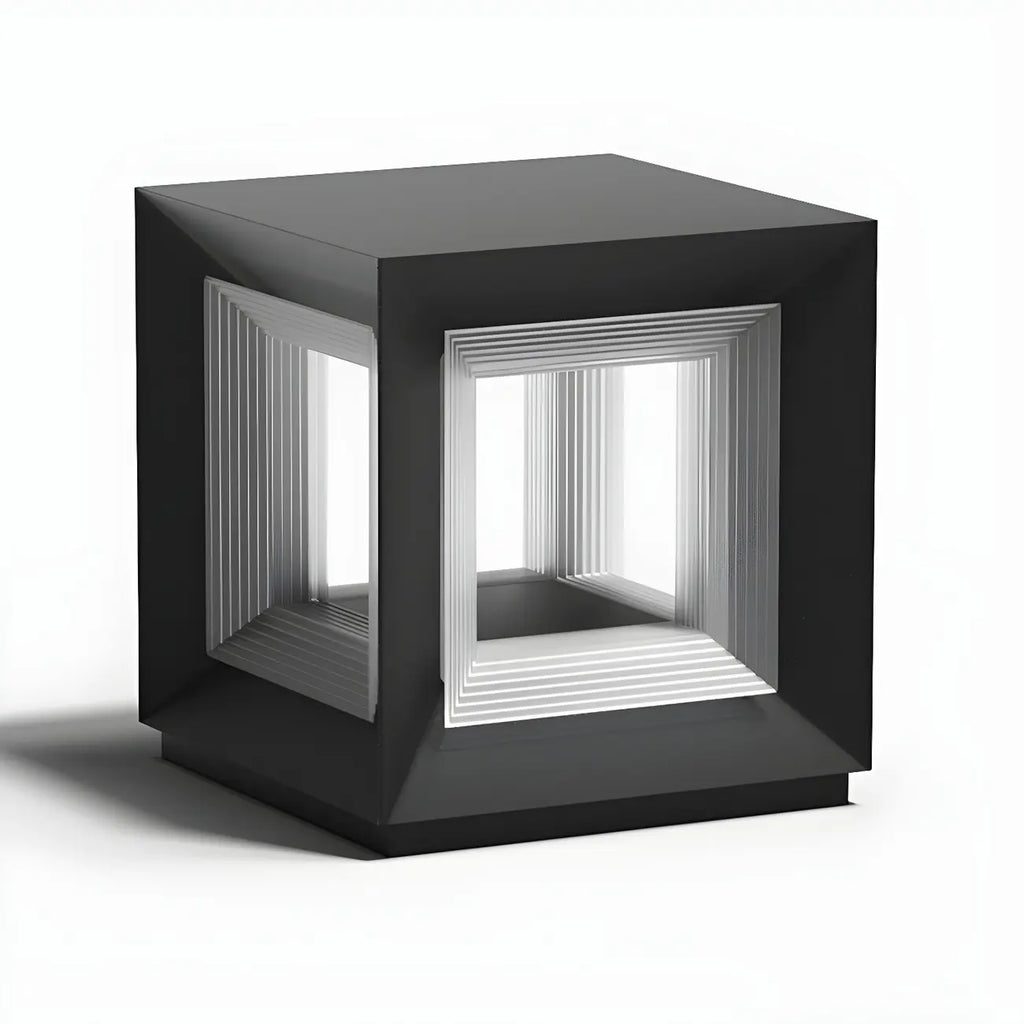 Lampe de plafond cubique d'ambiance en métal noir et verre transparent