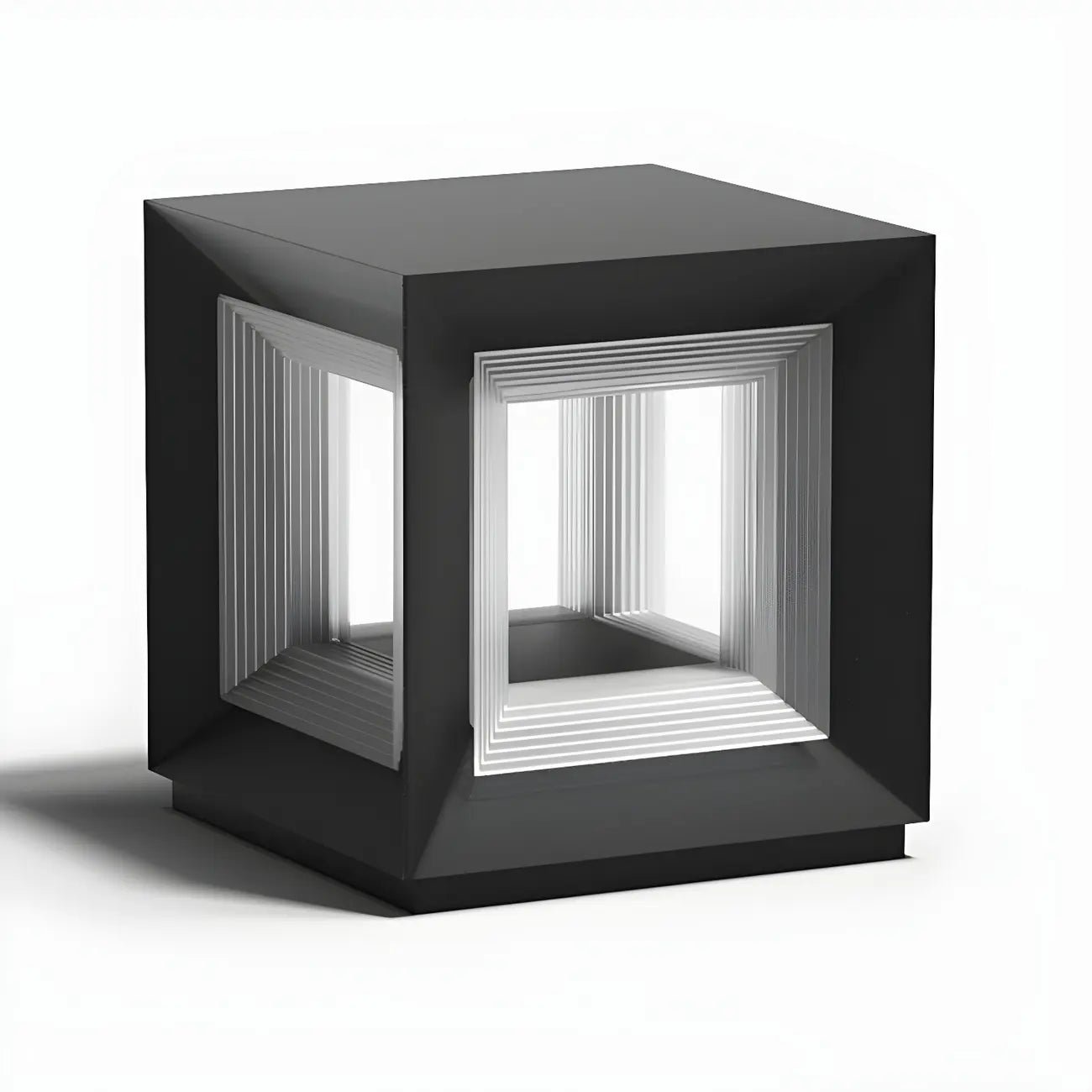 Lampe de plafond cubique d'ambiance en métal noir et verre transparent