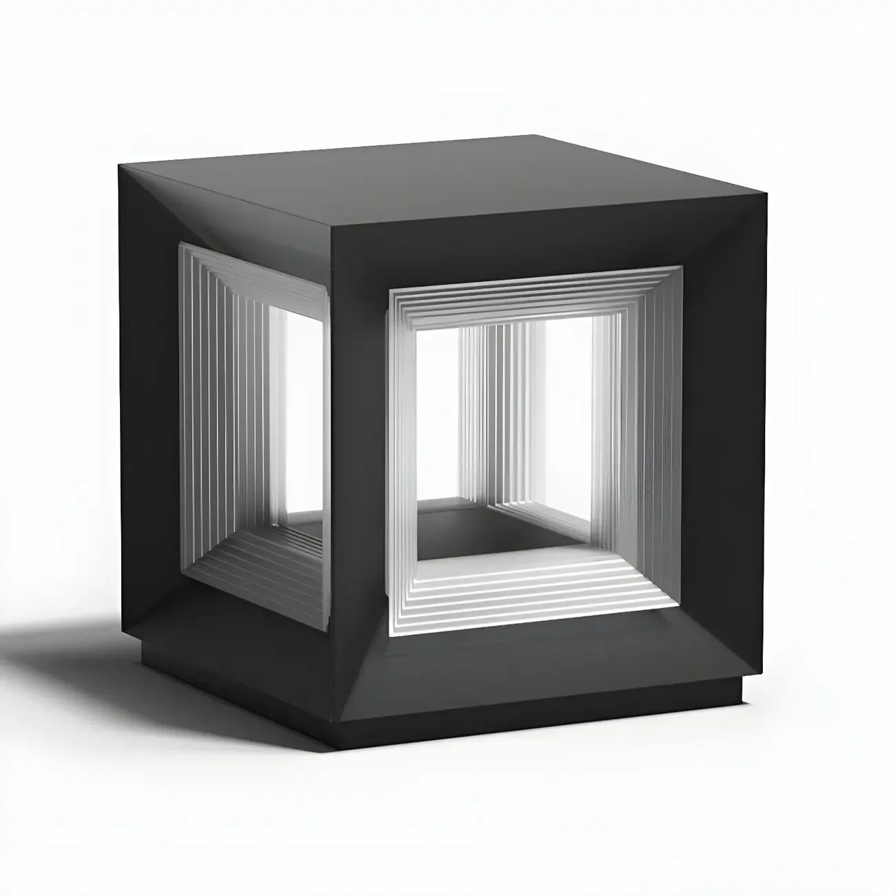 Lampe de plafond cubique d'ambiance en métal noir et verre transparent