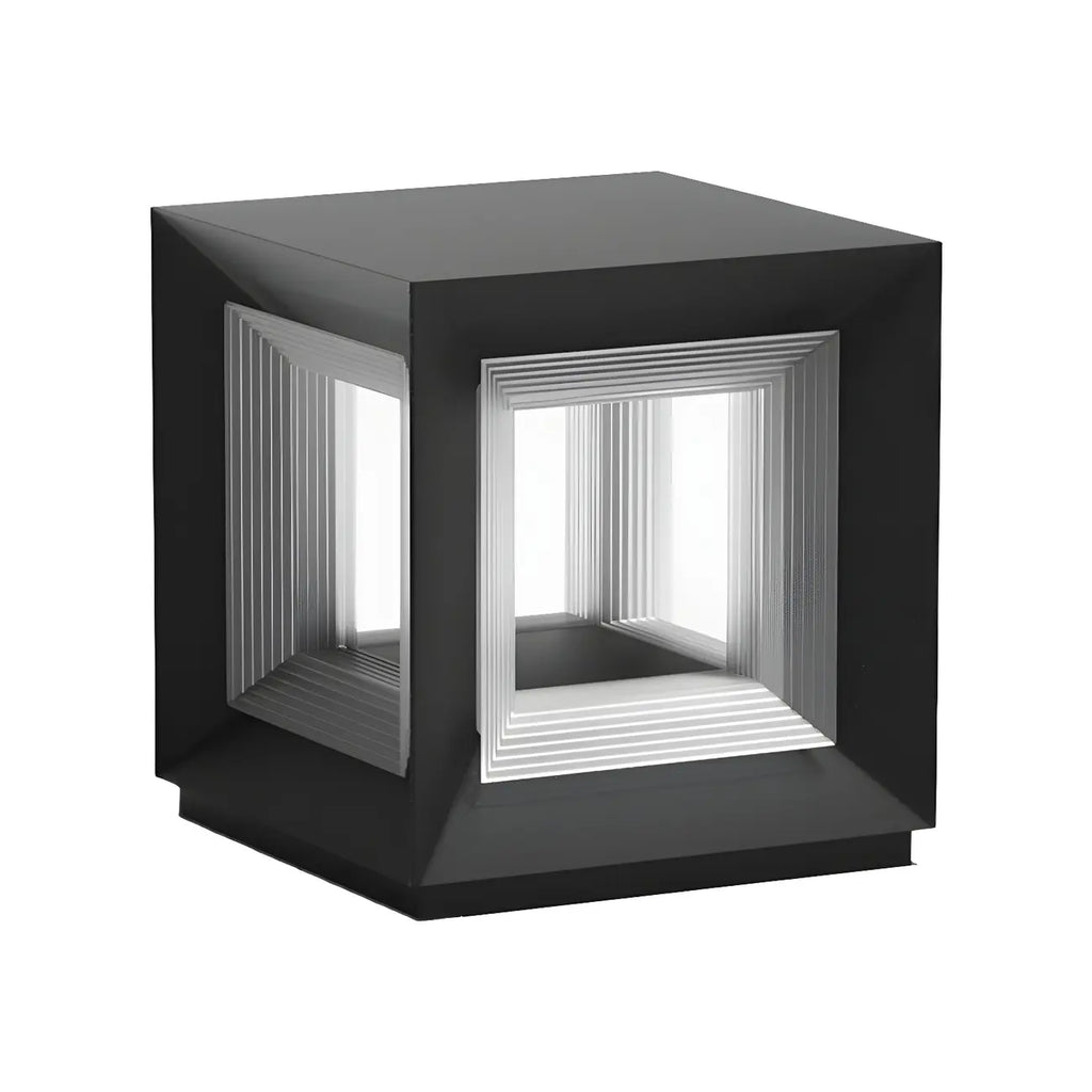 Lampe de plafond cubique d'ambiance en métal noir et verre transparent