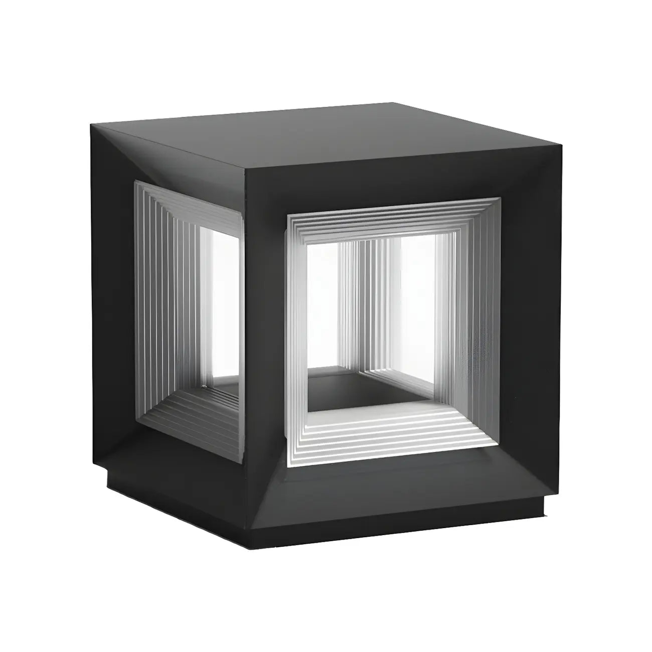 Lampe de plafond cubique d'ambiance en métal noir et verre transparent