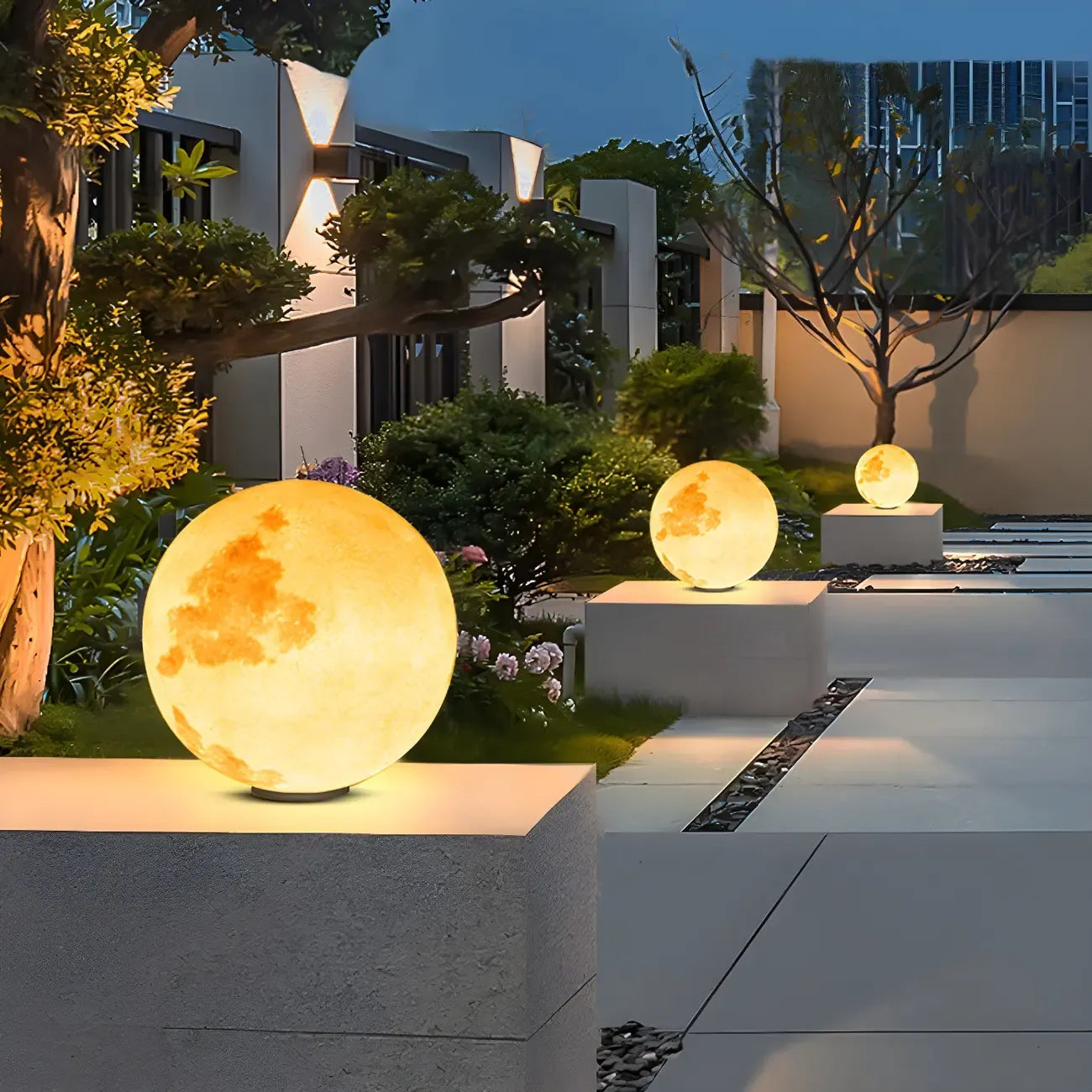 Lampes LED en forme de lune pour poteaux extérieurs