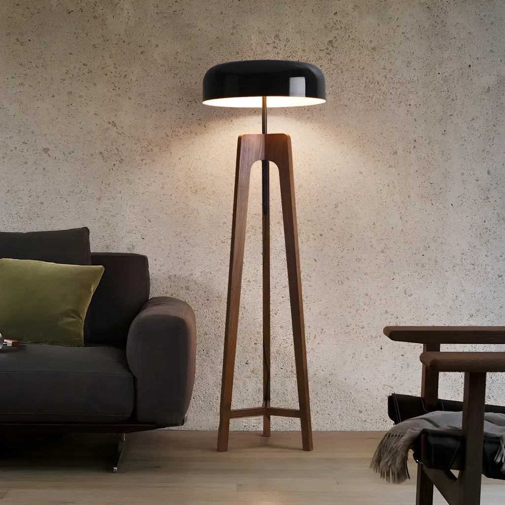 Lampadaire trépied en bois à dôme moderne avec prise pour salon