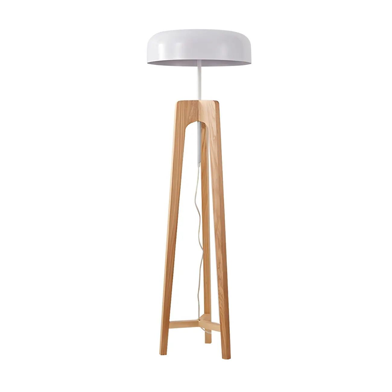 Lampadaire trépied en bois à dôme moderne avec prise pour salon