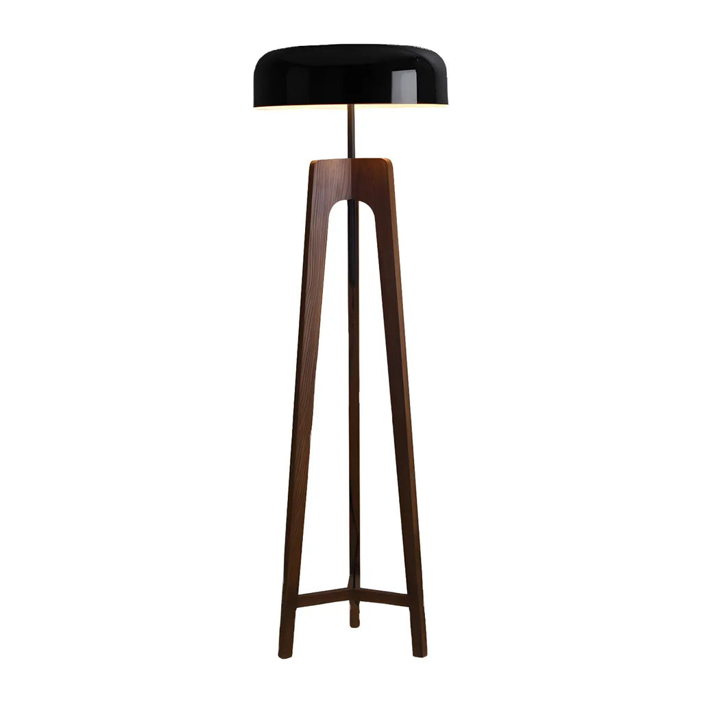 Lampadaire trépied en bois à dôme moderne avec prise pour salon