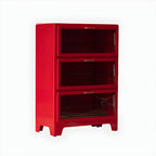 Vitrine rouge glamour en acier avec portes vitrées pour salle à manger