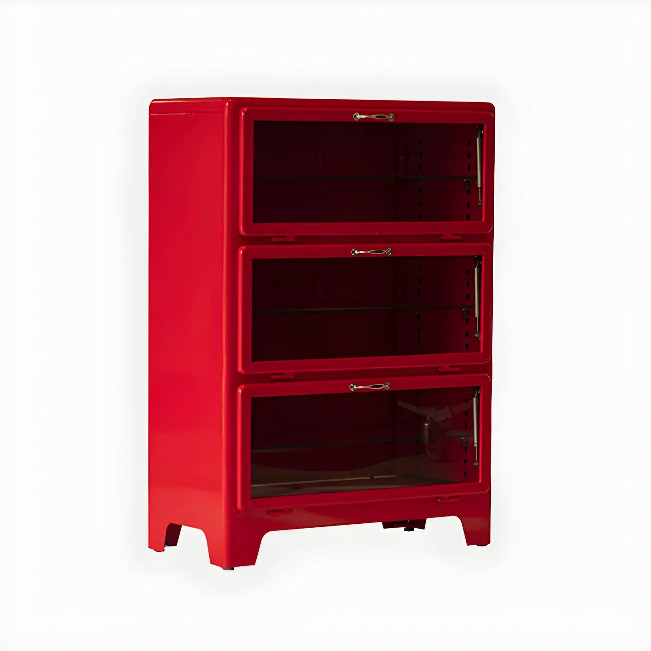 Vitrine rouge glamour en acier avec portes vitrées pour salle à manger