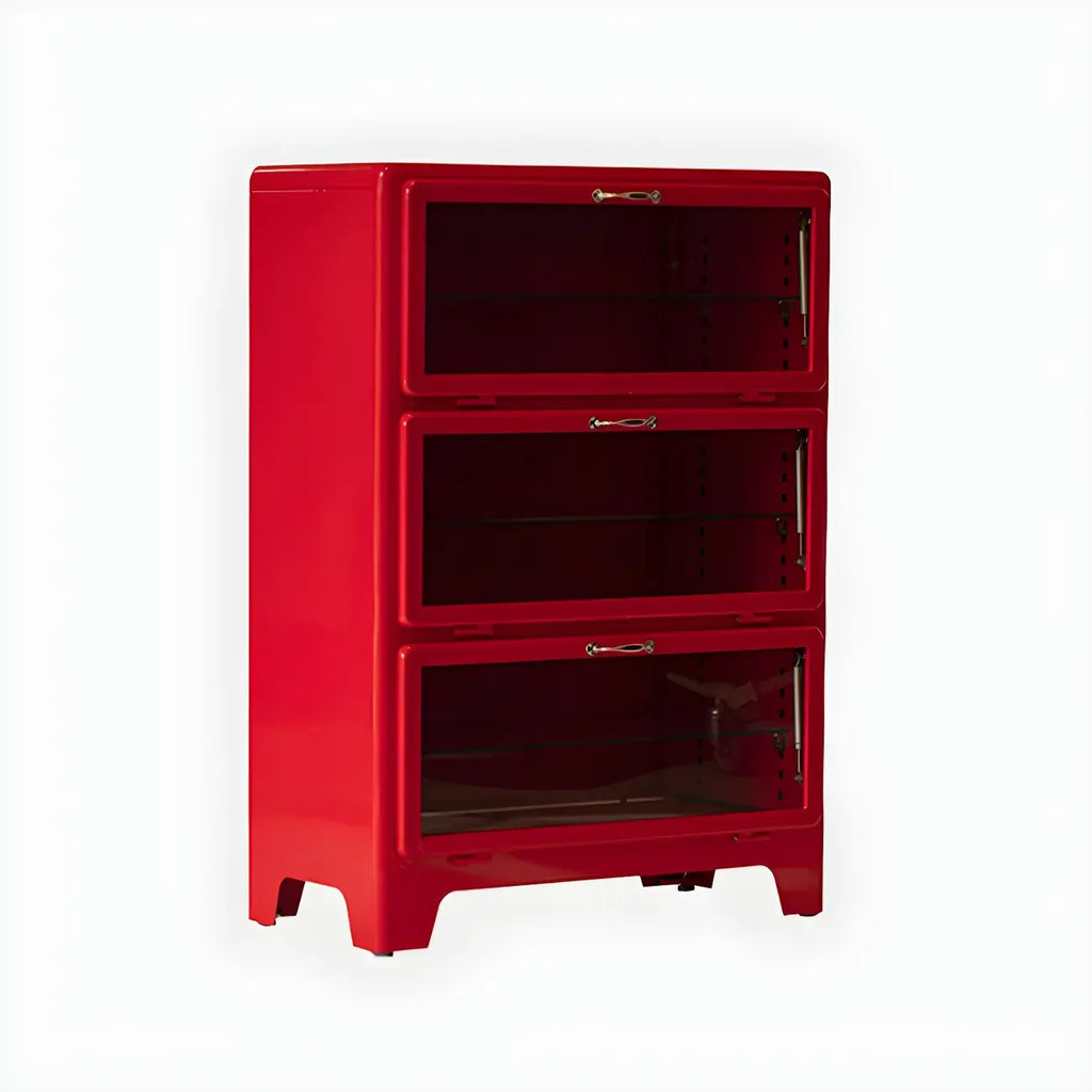 Vitrine rouge glamour en acier avec portes vitrées pour salle à manger