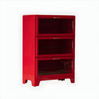 Vitrine rouge glamour en acier avec portes vitrées pour salle à manger