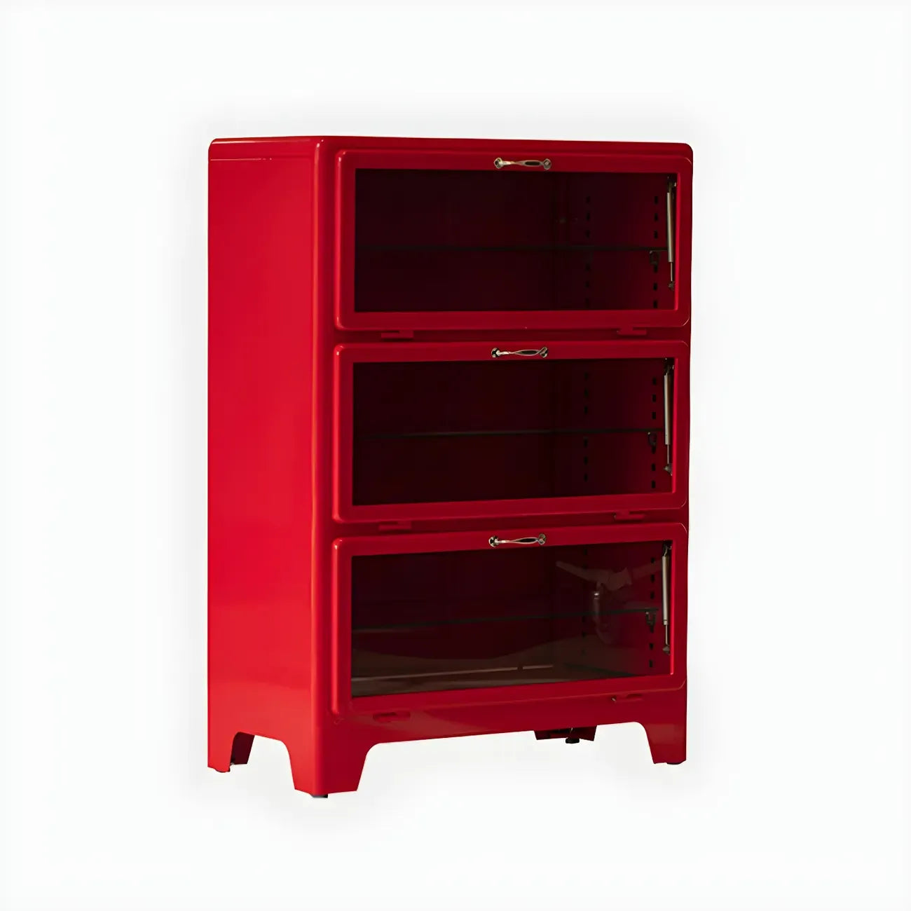 Vitrine rouge glamour en acier avec portes vitrées pour salle à manger