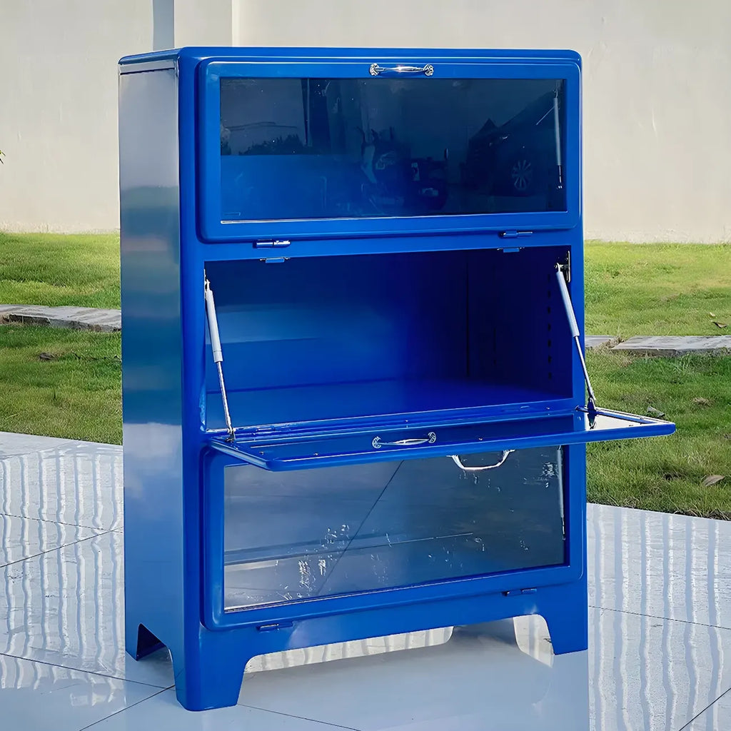 Vitrine rouge glamour en acier avec portes vitrées pour salle à manger