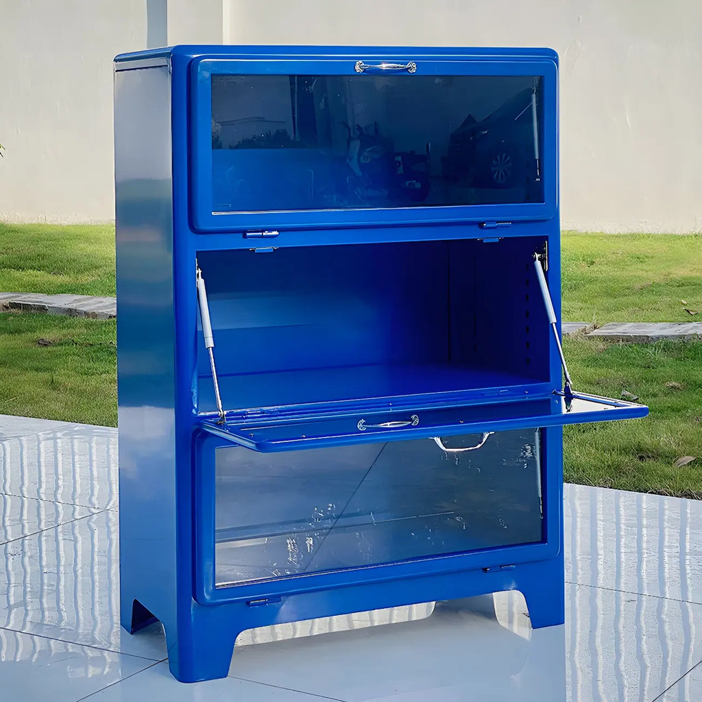 Vitrine rouge glamour en acier avec portes vitrées pour salle à manger