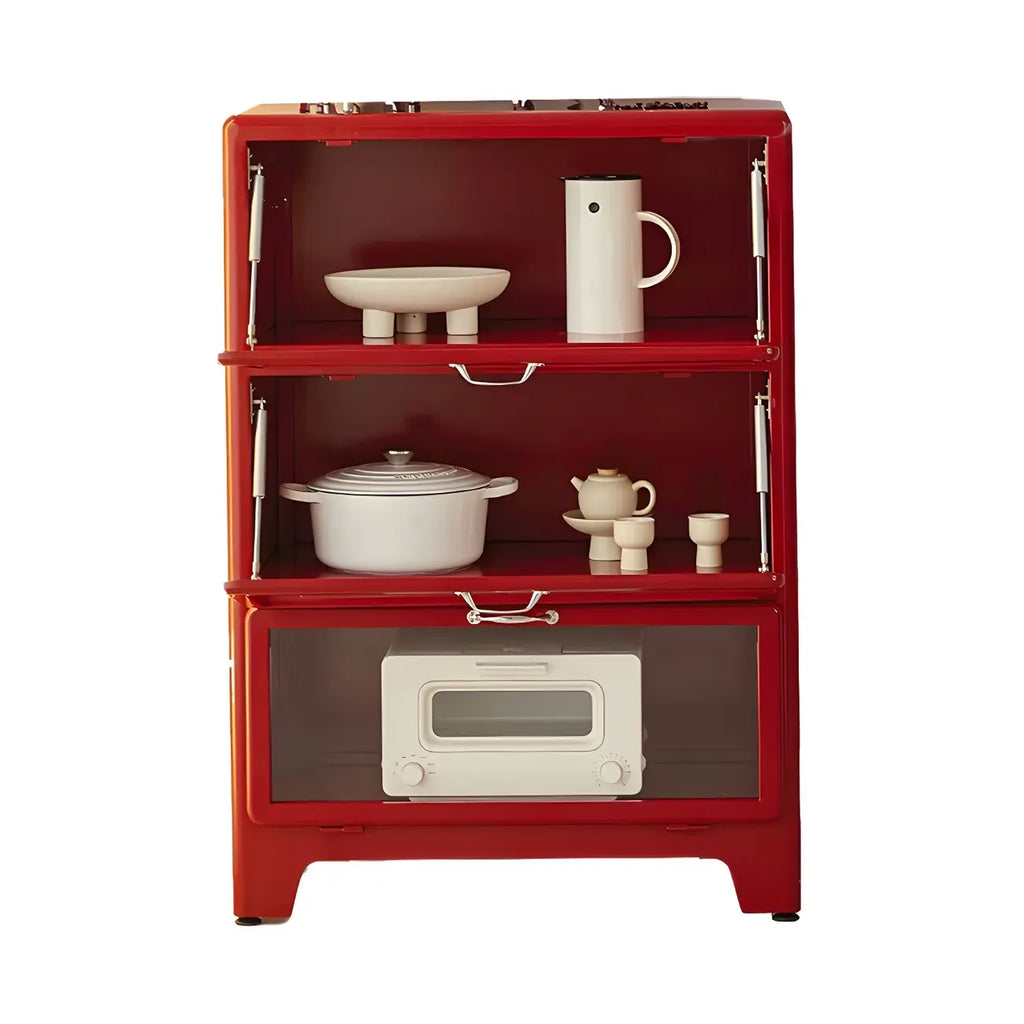 Vitrine rouge glamour en acier avec portes vitrées pour salle à manger