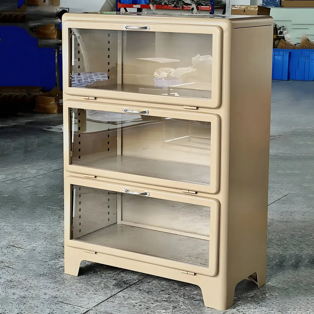 Vitrine rouge glamour en acier avec portes vitrées pour salle à manger