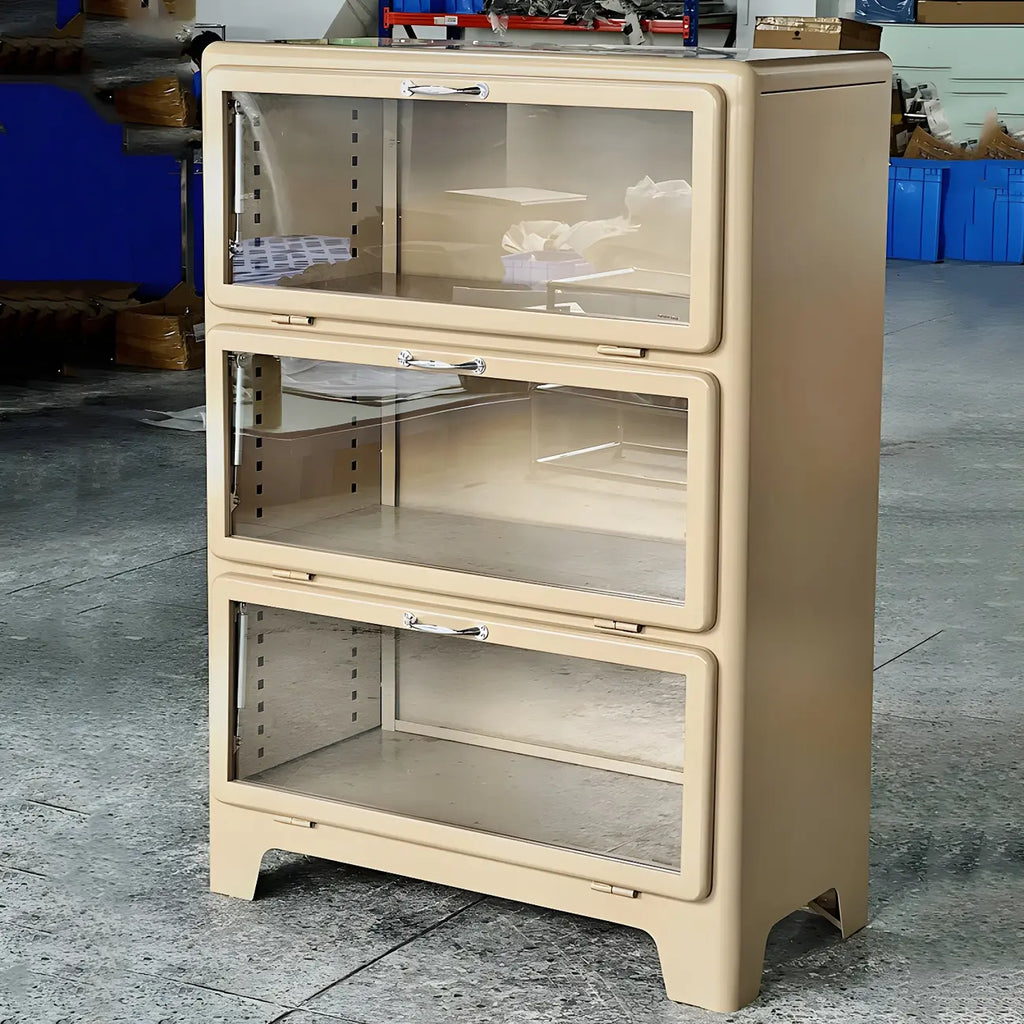 Vitrine rouge glamour en acier avec portes vitrées pour salle à manger