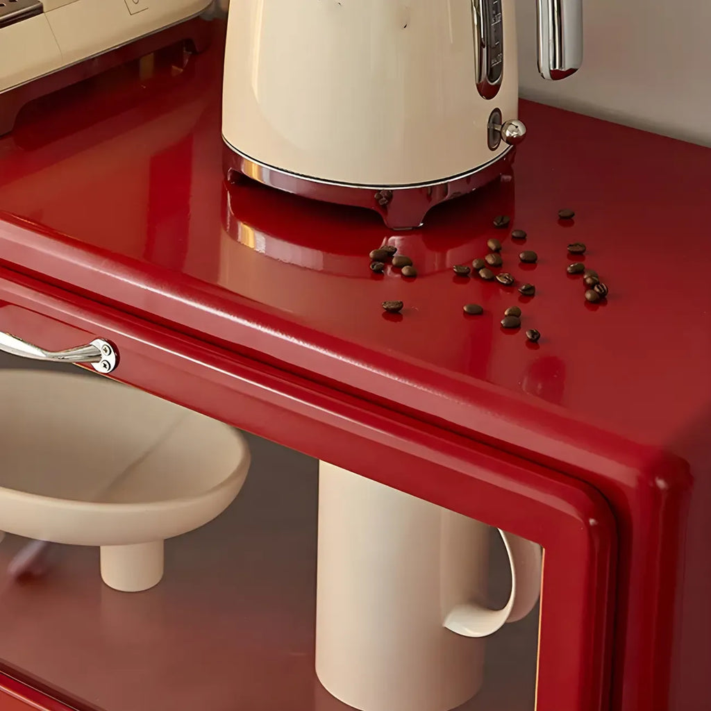 Vitrine rouge glamour en acier avec portes vitrées pour salle à manger