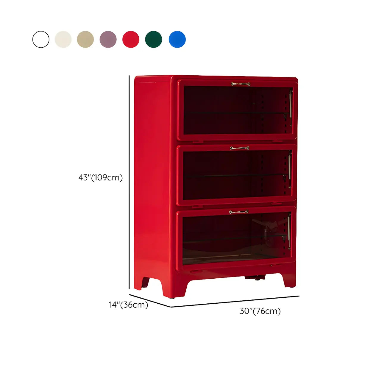 Vitrine rouge glamour en acier avec portes vitrées pour salle à manger