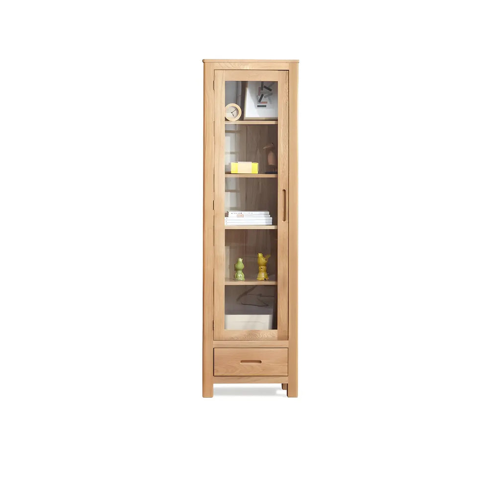 Mobile espositivo a 2 cassetti in legno naturale con ripiani regolabili