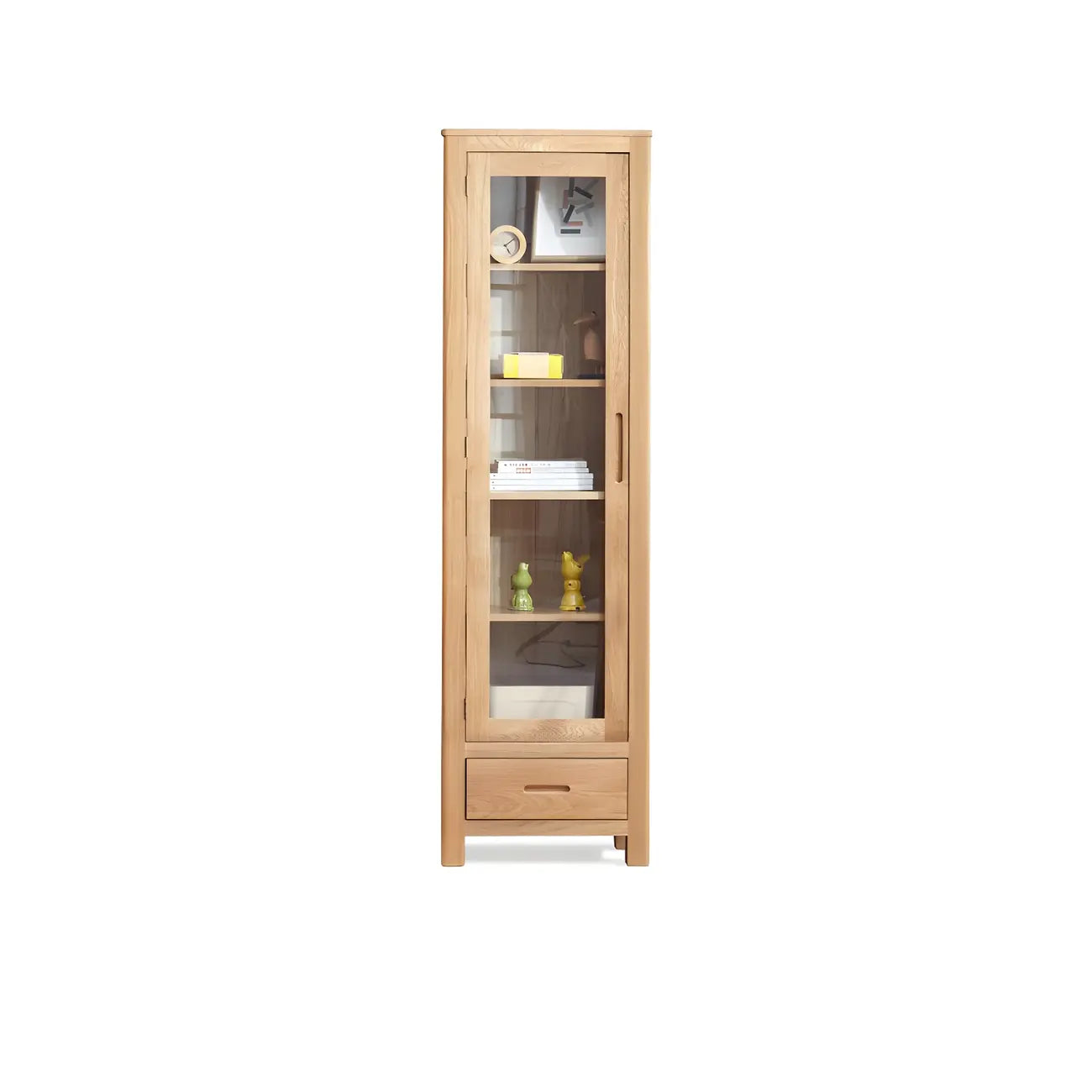 Mobile espositivo a 2 cassetti in legno naturale con ripiani regolabili