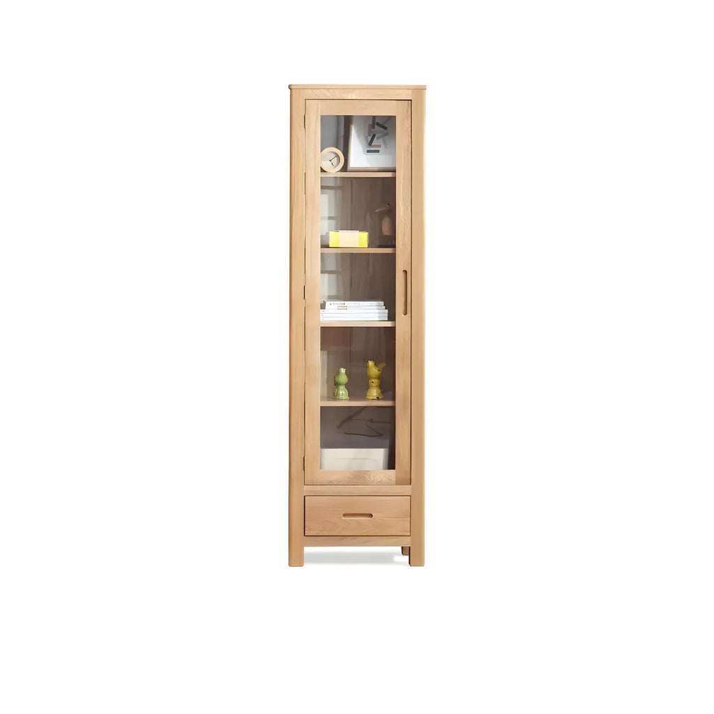 Mobile espositivo a 2 cassetti in legno naturale con ripiani regolabili