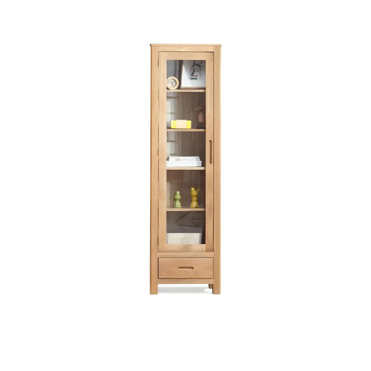 Mobile espositivo a 2 cassetti in legno naturale con ripiani regolabili
