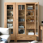 Mobile espositivo a 2 cassetti in legno naturale con ripiani regolabili