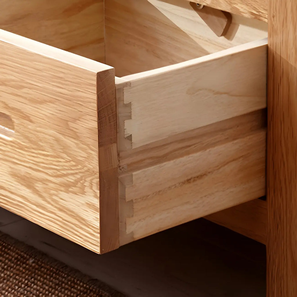 Mobile espositivo a 2 cassetti in legno naturale con ripiani regolabili
