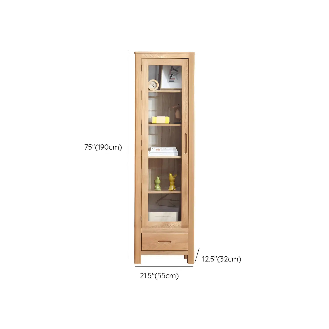 Mobile espositivo a 2 cassetti in legno naturale con ripiani regolabili